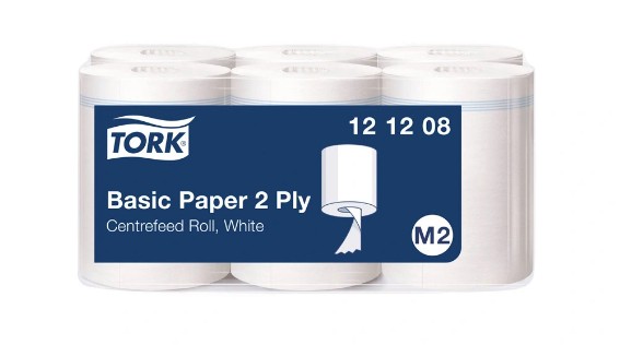 TORK PAPIER D'ESSUYAGE BASIC POUR DISTRIBUTEUR À DÉVIDAGE  CENTRAL BLANC M2 LOT DE 6