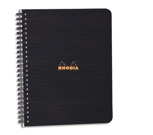 [11010] CAHIER RHODIACTIVE NOTEBOOK RELIURE INTÉGRALE NOIRE COUVERTURE PP A5+ 16X21CM 160 PAGES 90G 5X5MM MICROPERFORÉ