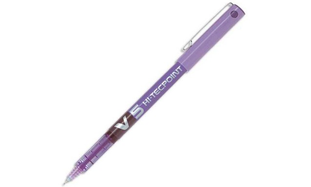STYLO PILOT V5 ÉCRITURE FINE 0.3MM CLIP MÉTAL ENCRE LIQUIDE NIVEAU VISIBLE POINTE INDÉFORMABLE COLORIS VIOLET