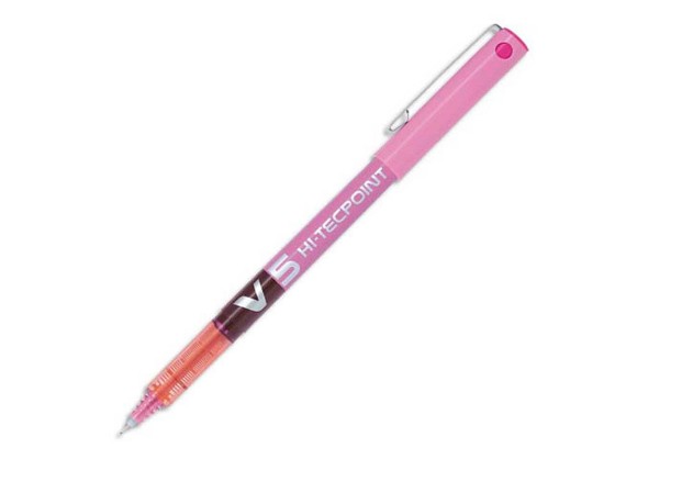 STYLO PILOT V5 ÉCRITURE FINE 0.3MM CLIP MÉTAL ENCRE LIQUIDE NIVEAU VISIBLE POINTE INDÉFORMABLE COLORIS ROSE
