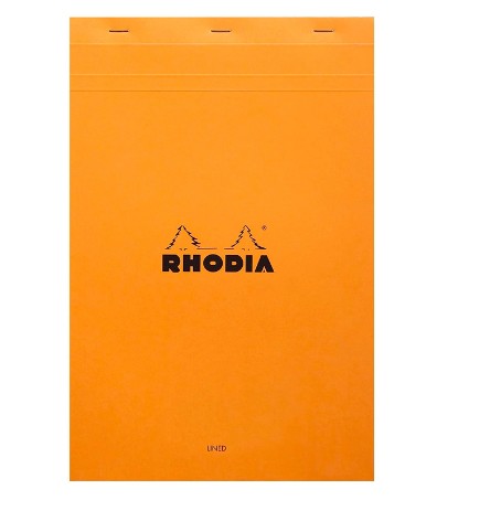 [11078] BLOC BUREAU RHODIA A4+ PAPIER VÉLIN SURFIN COUVERTURE ENDUITE ENVELOPPANTE 210X320MM 80F DÉTACHABLES 80G LIGNÉ ORANGE