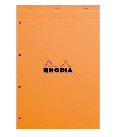 [11079] BLOC BUREAU RHODIA A4+ PAPIER VÉLIN SURFIN COUVERTURE ENDUITE ENVELOPPANTE 218X318MM 80F DÉTACHABLES 80G 5X5MM ORANGE